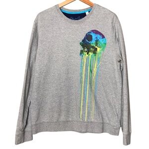 Robert Graham Colourful Skull Graphic Sweatshirt Long Sleeve Cotton Grey Large